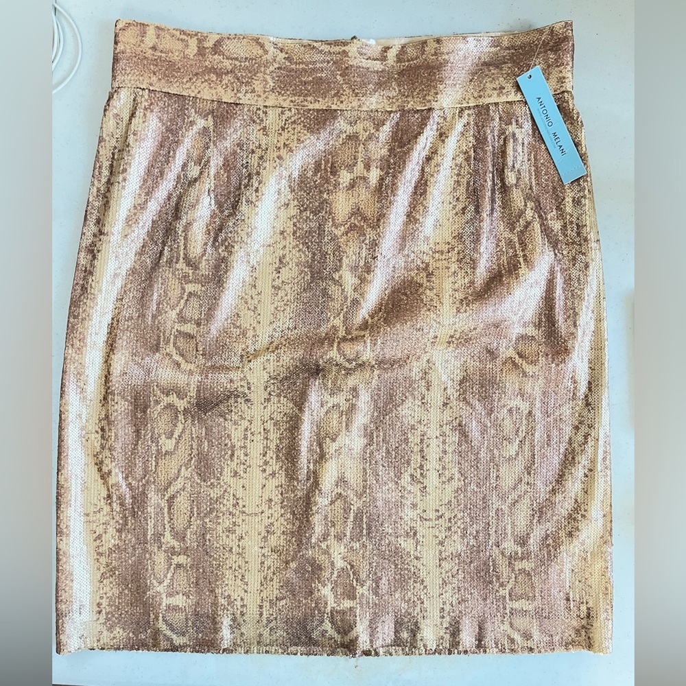 CLEARANCE Antonio Melani - Size 14 Gold/ Metallic Snake skin skirt NWT - Picture 6 of 8
